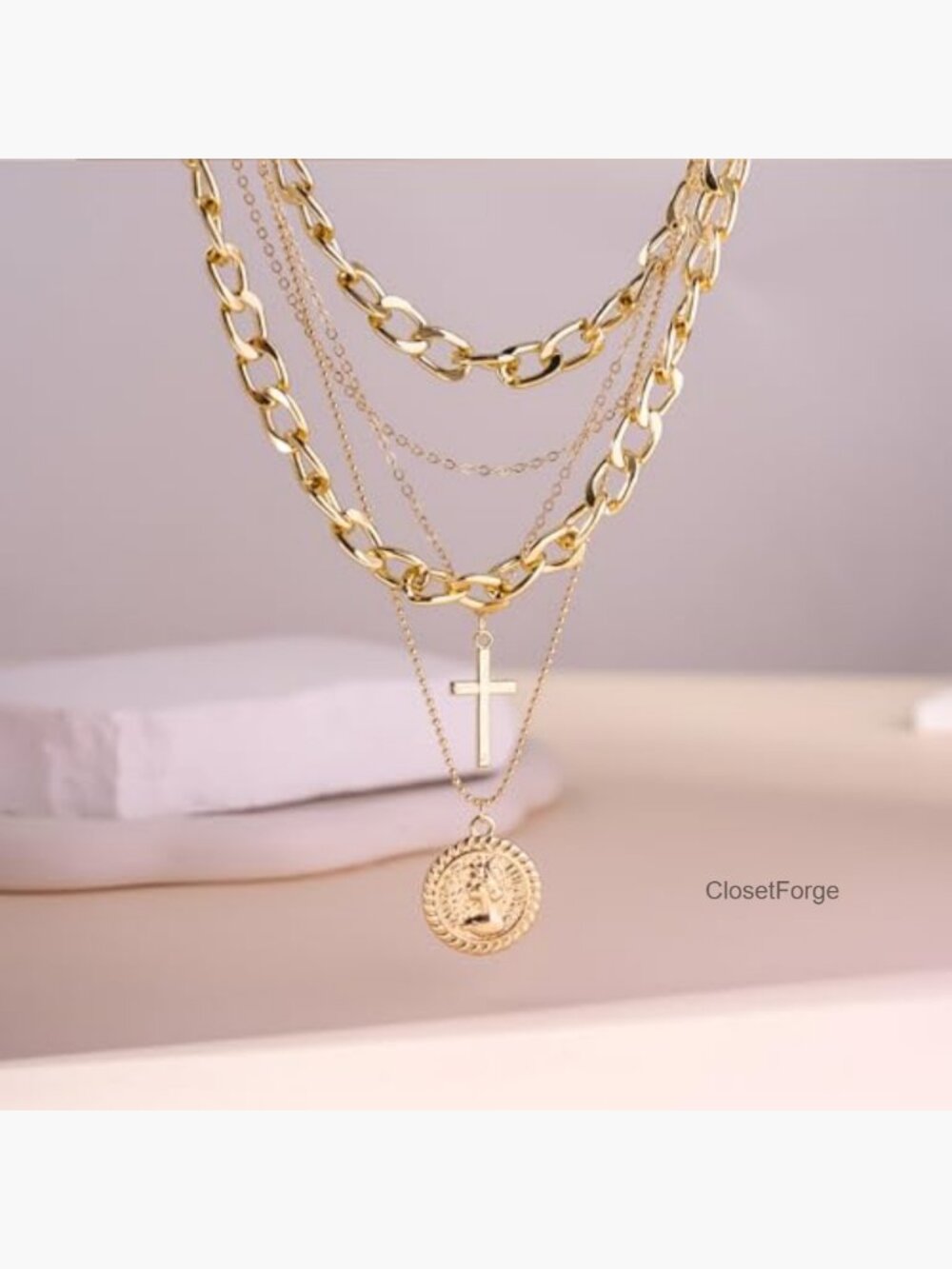 Vintage Pirate Coin Layered Choker Chain Necklace Chunky 80s 90s Hip Hop - Picture 6 of 6